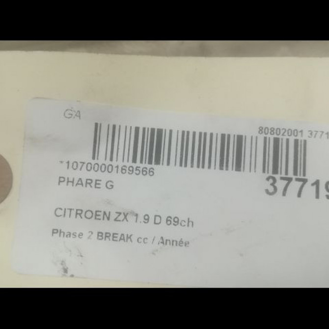 Phare gauche occasion CITROEN ZX Phase 2 BREAK 07-1994->06-1998 1.9 D 69ch 95656543 3