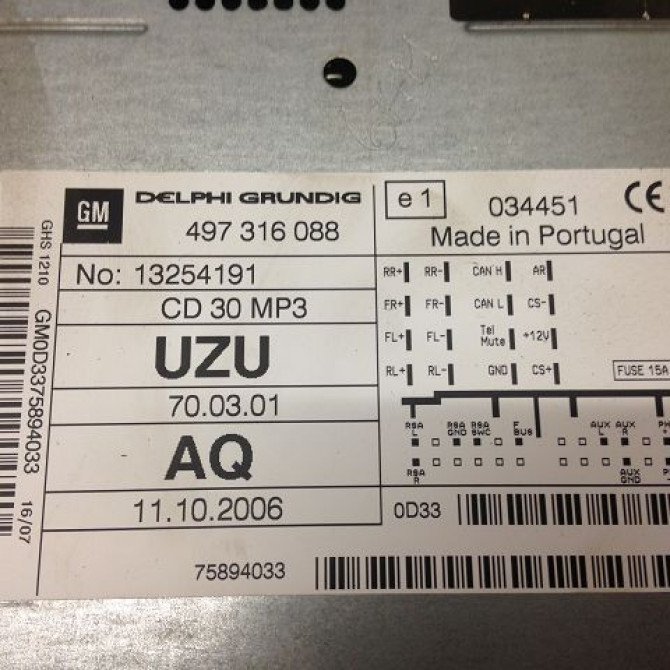 Autoradio occasion OPEL CORSA IV Phase 1 09-2006->12-2010 1.3 CDTI 75ch 13254188 4