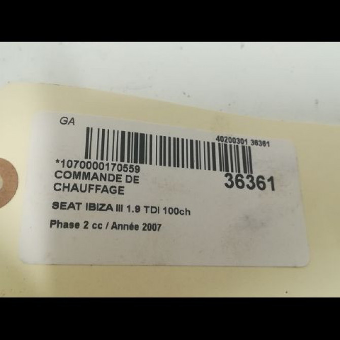 Commande de chauffage occasion SEAT IBIZA III Phase 2 03-2006->06-2009 1.9 TDI 100ch 3