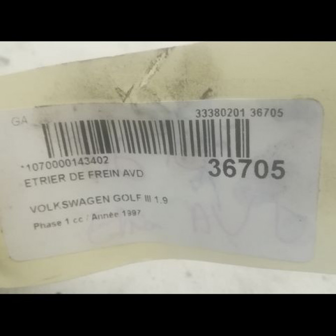 Etrier de frein avant droit occasion VOLKSWAGEN GOLF III Phase 1 01-1992->12-1997 1.9 TDI 110ch 357615124AX 3
