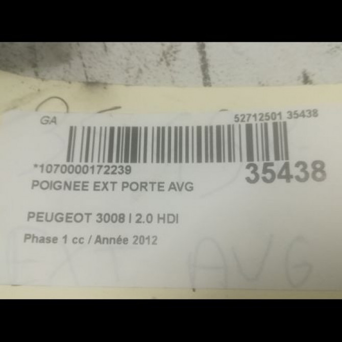 Poignee ext porte avg occasion PEUGEOT 3008 I Phase 1 04-2009->12-2013 2.0 HDI 163ch 9101KJ 3