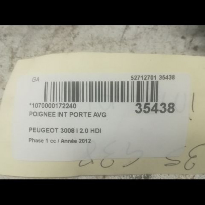 Poignee int porte avg occasion PEUGEOT 3008 I Phase 1 04-2009->12-2013 2.0 HDI 163ch 9143T1 3