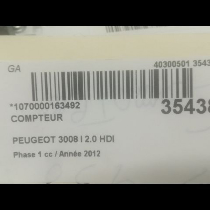 Compteur occasion PEUGEOT 3008 I Phase 1 04-2009->12-2013 2.0 HDI 163ch 9805232980 3