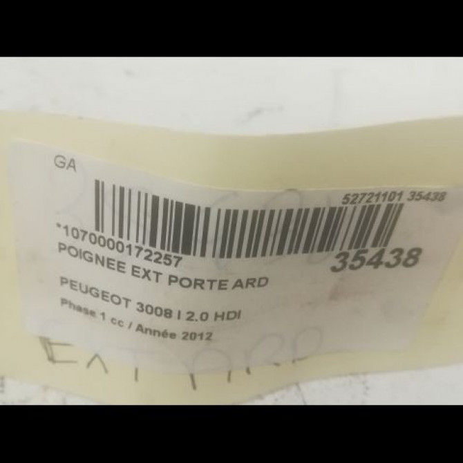 Poignee ext porte ard occasion PEUGEOT 3008 I Phase 1 04-2009->12-2013 2.0 HDI 163ch 9101KH 3
