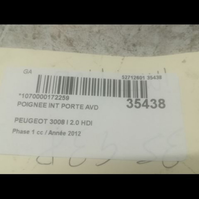 Poignee int porte avd occasion PEUGEOT 3008 I Phase 1 04-2009->12-2013 2.0 HDI 163ch 9144F9 3