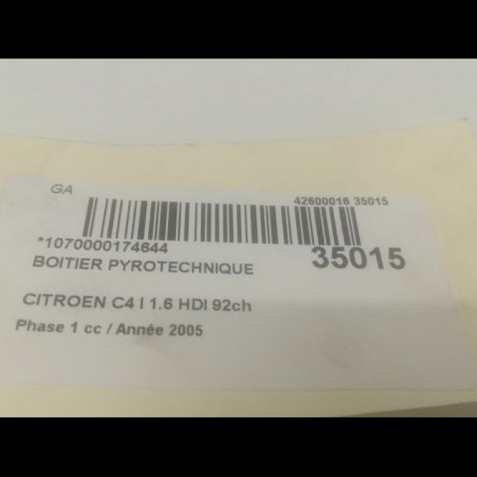 Boitier pyrotechnique occasion CITROEN C4 I Phase 1 11-2004->07-2008 1.6 HDI 92ch 654635 3