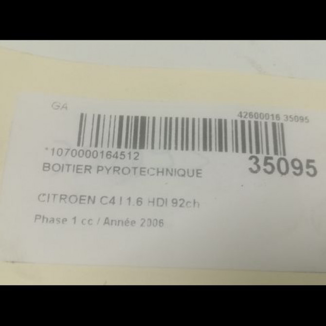 Boitier pyrotechnique occasion CITROEN C4 I Phase 1 11-2004->07-2008 1.6 HDI 92ch 654634 3