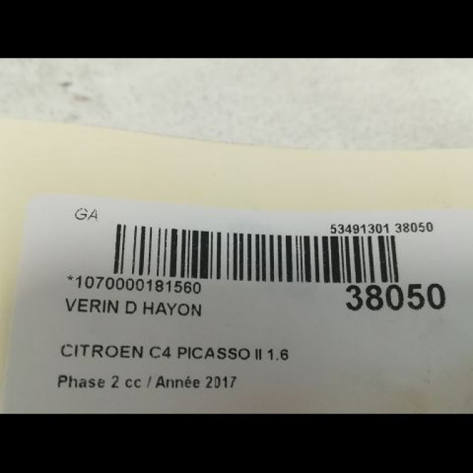 Verin droit hayon occasion CITROEN C4 PICASSO II Phase 2 09-2016->... 1.6 BLUEHDI 120ch 9819665780 2