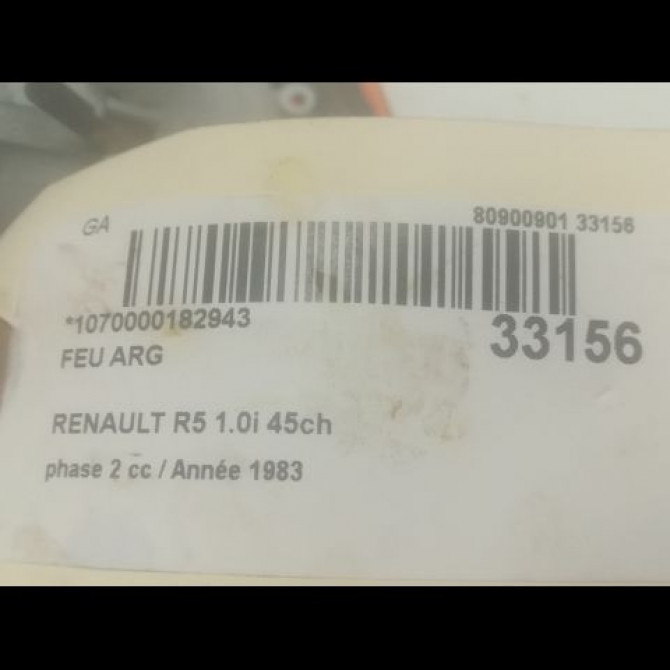 Feu arrière gauche occasion RENAULT R5 phase 2 07-1979->06-1986 1.0i 45ch 3