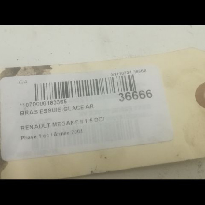 Bras essuie-glace arrière occasion RENAULT MEGANE II Phase 1 09-2003->12-2005 1.5 DCI 80ch 7701054823 2
