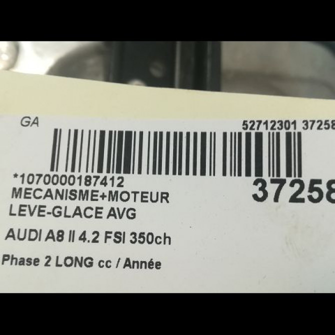 Mecanisme+moteur leve-glace avg occasion AUDI A8 II Phase 2 LONG 12-2007->12-2009 4.2 FSI 350ch 4E0837461B 3