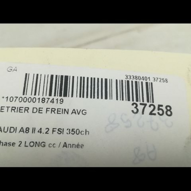 Etrier de frein avant gauche occasion AUDI A8 II Phase 2 LONG 12-2007->12-2009 4.2 FSI 350ch 4F0615123 3