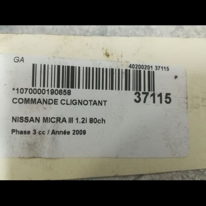 Commande clignotant occasion NISSAN MICRA III Phase 3 11-2007->11-2010 1.2i 80ch 255409U01D 3