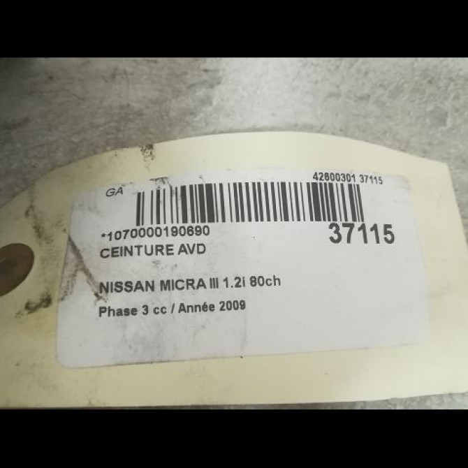 Ceinture avant droite occasion NISSAN MICRA III Phase 3 11-2007->11-2010 1.2i 80ch 86884BC719 5
