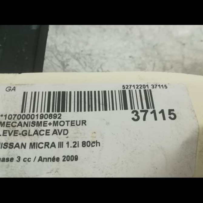 Mecanisme + moteur lève-glace avant droit occasion NISSAN MICRA III Phase 3 11-2007->11-2010 1.2i 80ch 80720AX60A 3