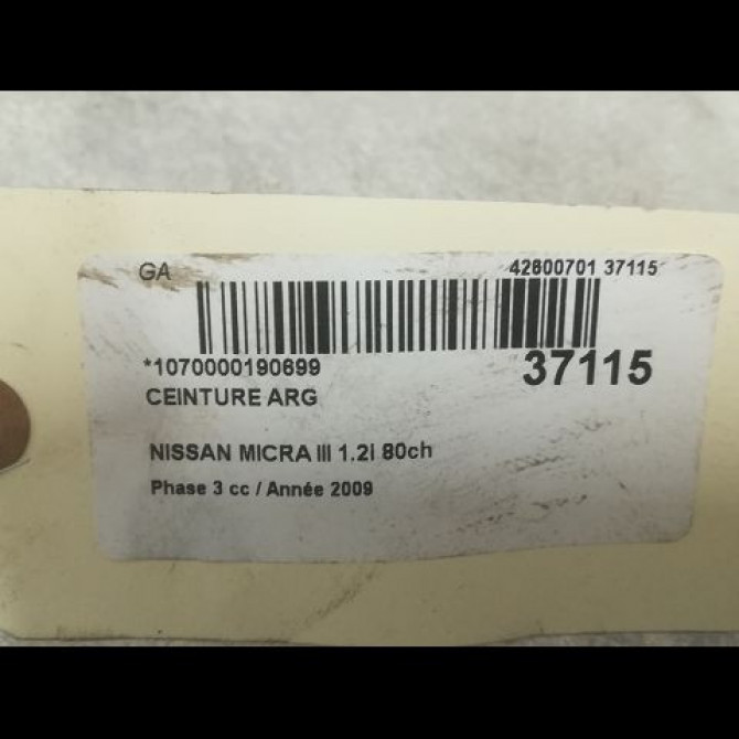Ceinture arrière gauche occasion NISSAN MICRA III Phase 3 11-2007->11-2010 1.2i 80ch 88845BC315 4