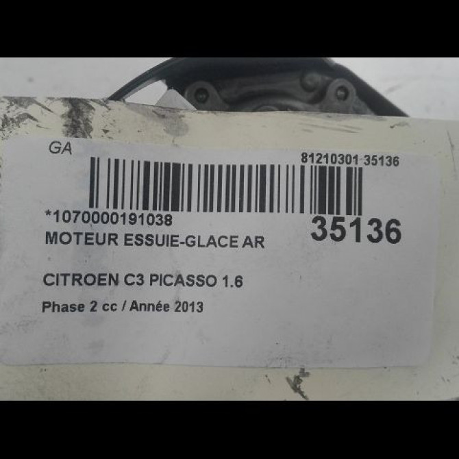 Moteur essuie-glace arrière occasion CITROEN C3 PICASSO Phase 2 09-2012->... 1.6 HDI 90ch 6405NW 3