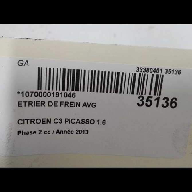 Etrier de frein avant gauche occasion CITROEN C3 PICASSO Phase 2 09-2012->... 1.6 HDI 90ch 4400R6 3