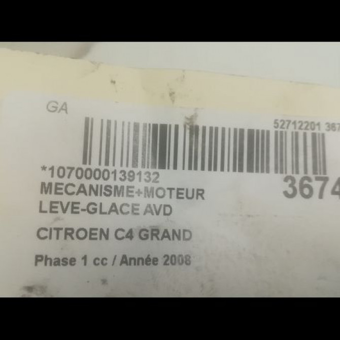Mecanisme + moteur lève-glace avant droit occasion CITROEN C4 GRAND PICASSO I Phase 1 10-2006->09-2013 1.6 HDI 110ch 9222CT 3