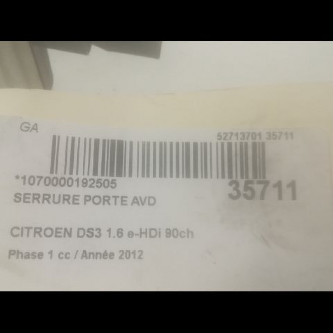 Serrure porte avd occasion CITROEN DS3 Phase 1 11-2009->03-2014 1.6 e-HDi 90ch 3