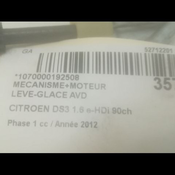 Mecanisme + moteur lève-glace avant droit occasion CITROEN DS3 Phase 1 11-2009->03-2014 1.6 e-HDi 90ch 9222FV 3