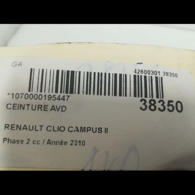 Ceinture avant droite occasion RENAULT CLIO CAMPUS II Phase 2 07-2009->12-2012 1.2 GPL 60ch 8200620345 4