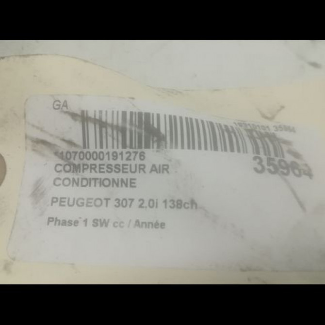 Compresseur air conditionne occasion PEUGEOT 307 Phase 1 SW 03-2002->07-2004 2.0i 138ch 6453LH 4