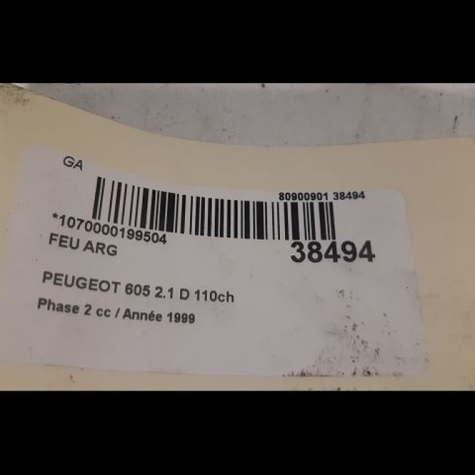 Feu arrière gauche occasion PEUGEOT 605 Phase 2 07-1994->07-1999 2.1 D 110ch 6350C6 3