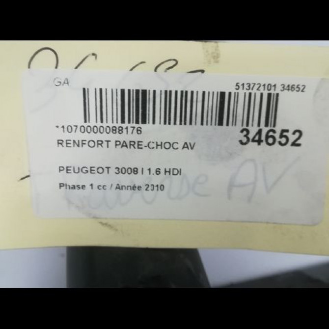 Renfort pare-choc avant occasion PEUGEOT 3008 I Phase 1 04-2009->12-2013 1.6 HDI 110ch 2