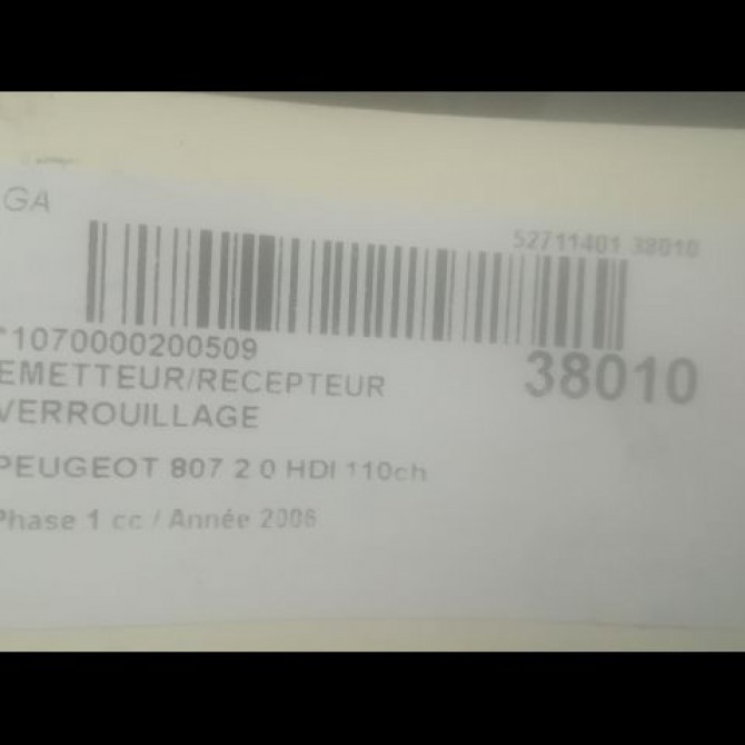 Emetteur/recepteur verrouillage centralise occasion PEUGEOT 807 Phase 1 06-2002->12-2014 2.0 HDI 110ch 2