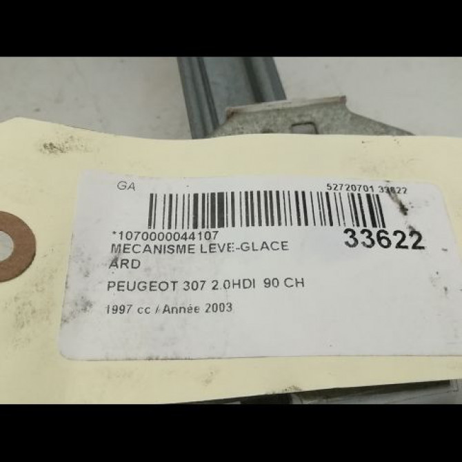 Mecanisme leve-glace arrière droit occasion PEUGEOT 307 Phase 1 04-2001->06-2005 1.4 HDI 8v 70ch 9224A5 4