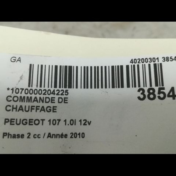 Commande de chauffage occasion PEUGEOT 107 Phase 2 01-2009->01-2012 1.0i 12v 3