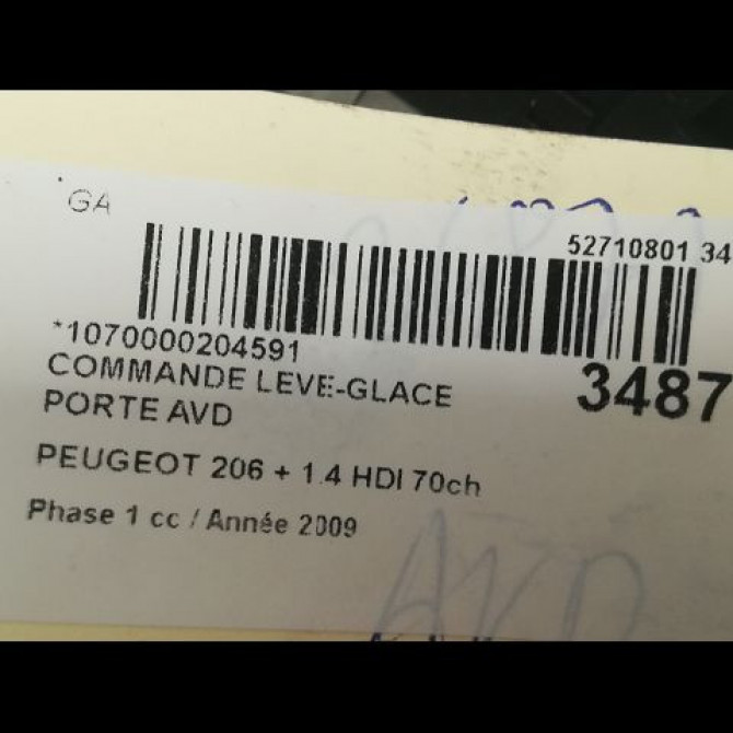 Commande lève-glace porte avant droite occasion PEUGEOT 206 + Phase 1 03-2009->05-2013 1.4 HDI 70ch 3