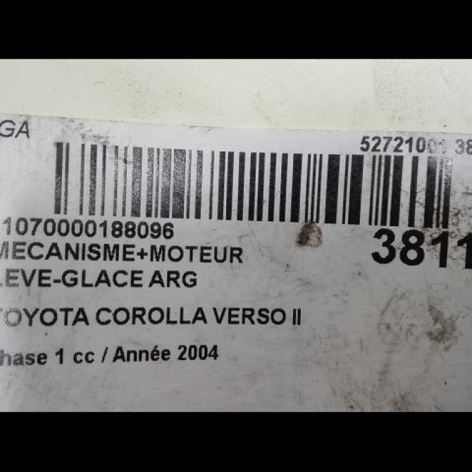 Mecanisme+moteur leve-glace arg occasion TOYOTA COROLLA VERSO II Phase 1 05-2004->06-2007 115 D-4D 698400F020 3