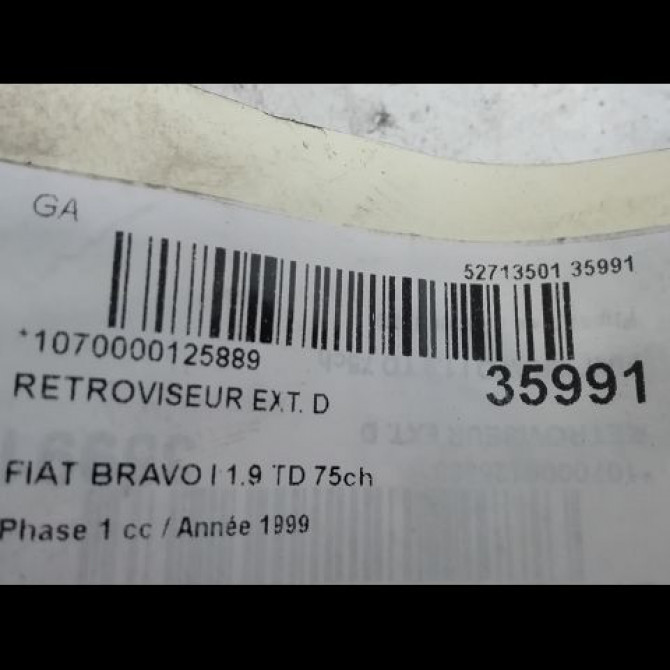 Retroviseur exterieur manuel droit occasion FIAT BRAVO I Phase 1 09-1995->12-2001 1.9 TD 75ch 735263786 3