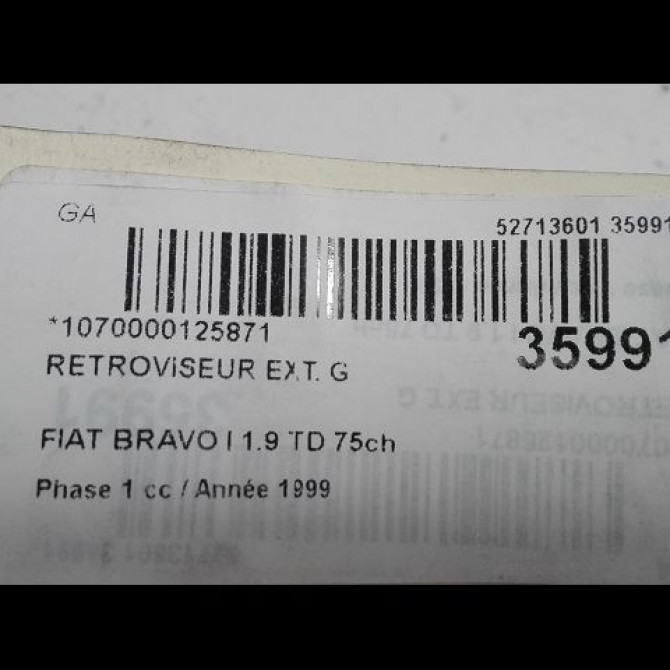 Retroviseur exterieur gauche occasion FIAT BRAVO I Phase 1 09-1995->12-2001 1.9 TD 75ch 735263800 3