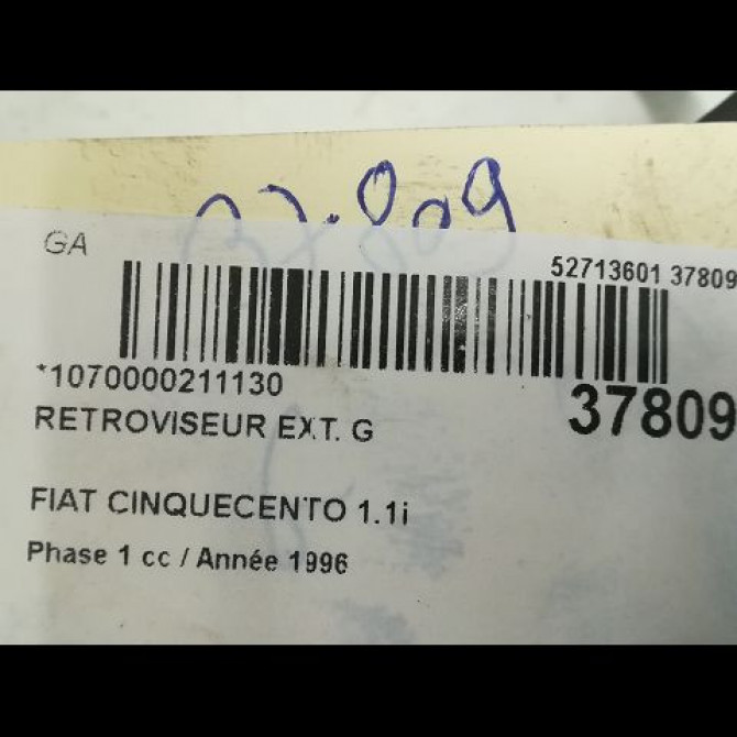 Retroviseur exterieur gauche occasion FIAT CINQUECENTO Phase 1 07-1992->09-1998 1.1i 54ch 714063099 3