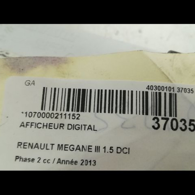 Afficheur digital occasion RENAULT MEGANE III Phase 2 01-2012->06-2014 1.5 DCI 90ch 3