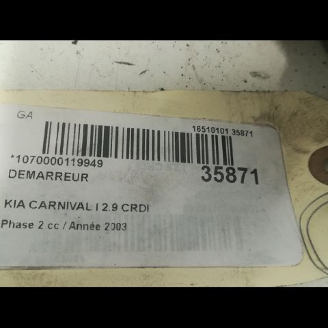 Démarreur occasion KIA CARNIVAL I Phase 2 07-2001->06-2006 2.9 CRDI 144ch K55218400A 3