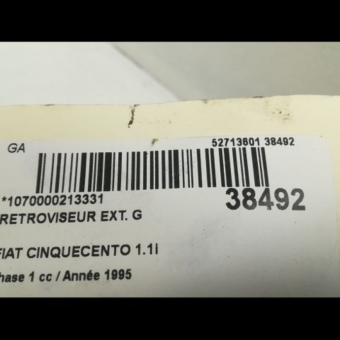 Retroviseur exterieur gauche occasion FIAT CINQUECENTO Phase 1 07-1992->09-1998 1.1i 54ch 714063099 3