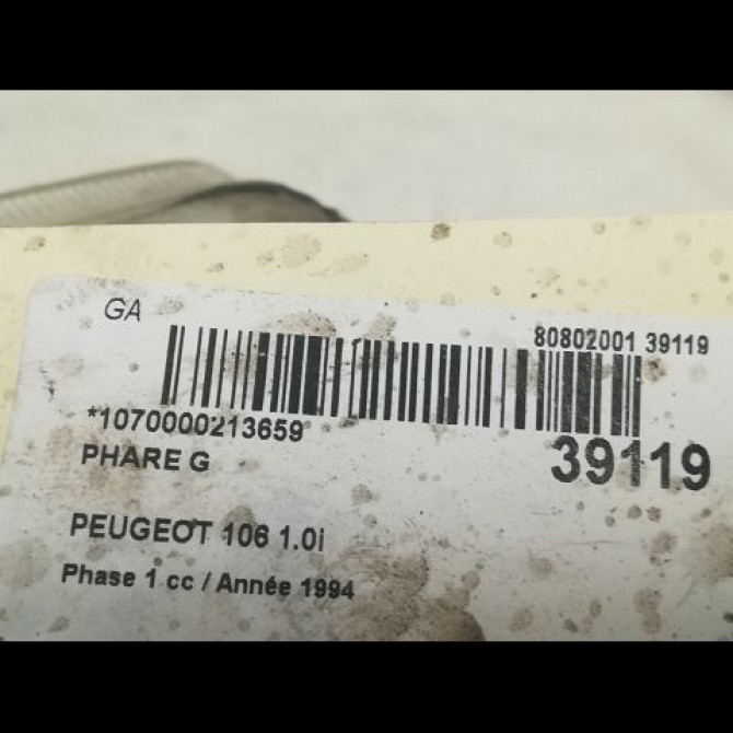 Phare gauche occasion PEUGEOT 106 Phase 1 09-1991->04-1996 1.0i 6204C7 3