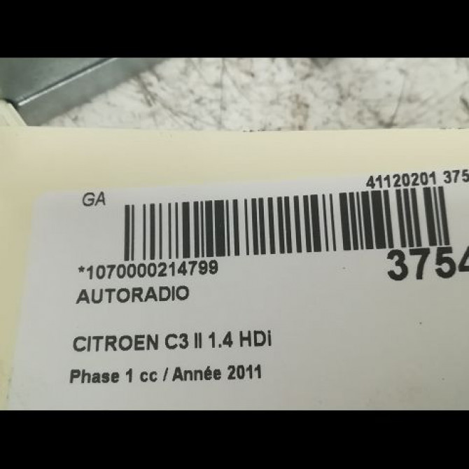 Autoradio occasion CITROEN C3 II Phase 1 11-2009->02-2013 1.4 HDi 6574PX 3