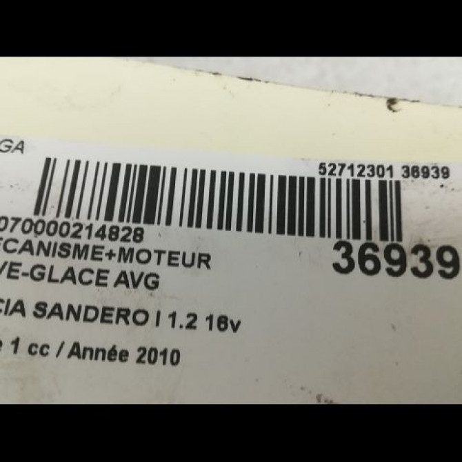 Mecanisme+moteur leve-glace avg occasion DACIA SANDERO I Phase 1 06-2008->10-2012 1.2 16v 75ch 8200733829 3