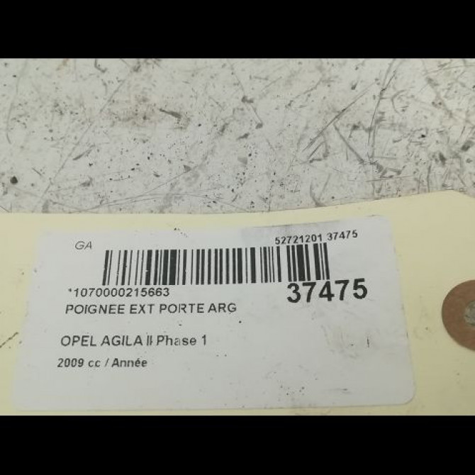 Poignee ext porte arg occasion OPEL AGILA II Phase 1 03-2008->12-2014 93193310 3