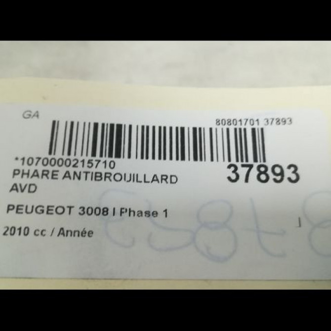 Phare antibrouillard avant droit occasion PEUGEOT 3008 I Phase 1 04-2009->12-2013 3