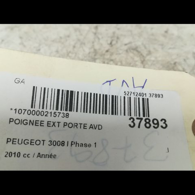 Poignee ext porte avd occasion PEUGEOT 3008 I Phase 1 04-2009->12-2013 3