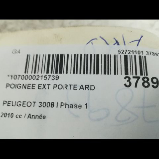 Poignee ext porte ard occasion PEUGEOT 3008 I Phase 1 04-2009->12-2013 3