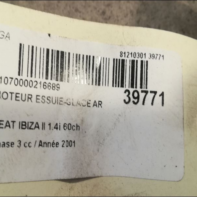 Moteur essuie-glace arrière occasion SEAT IBIZA II Phase 3 09-1999->03-2002 1.4i 60ch 6K6955711C 3