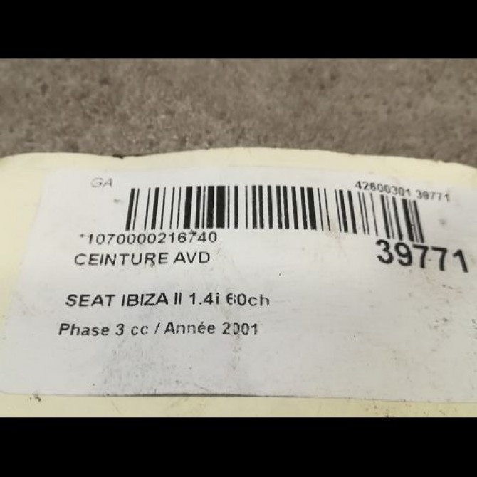 Ceinture avant droite occasion SEAT IBIZA II Phase 3 09-1999->03-2002 1.4i 60ch 6K4857706EHCP 2
