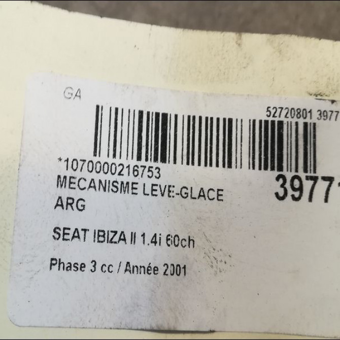 Mecanisme leve-glace arrière gauche occasion SEAT IBIZA II Phase 3 09-1999->03-2002 1.4i 60ch 6K4839401G 3